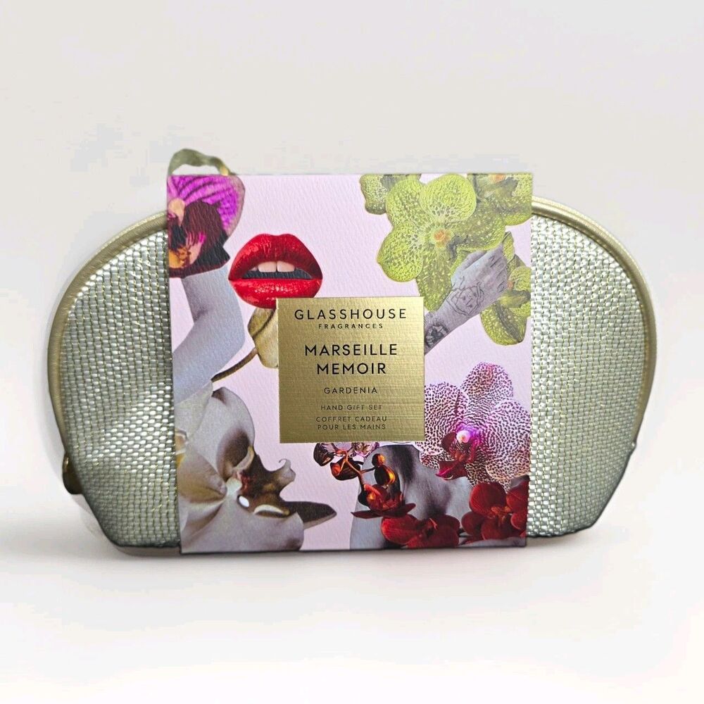Glasshouse Fragrances Marseille Memoir Gardenia Hand Gift Set Cosmetic Bag NIB